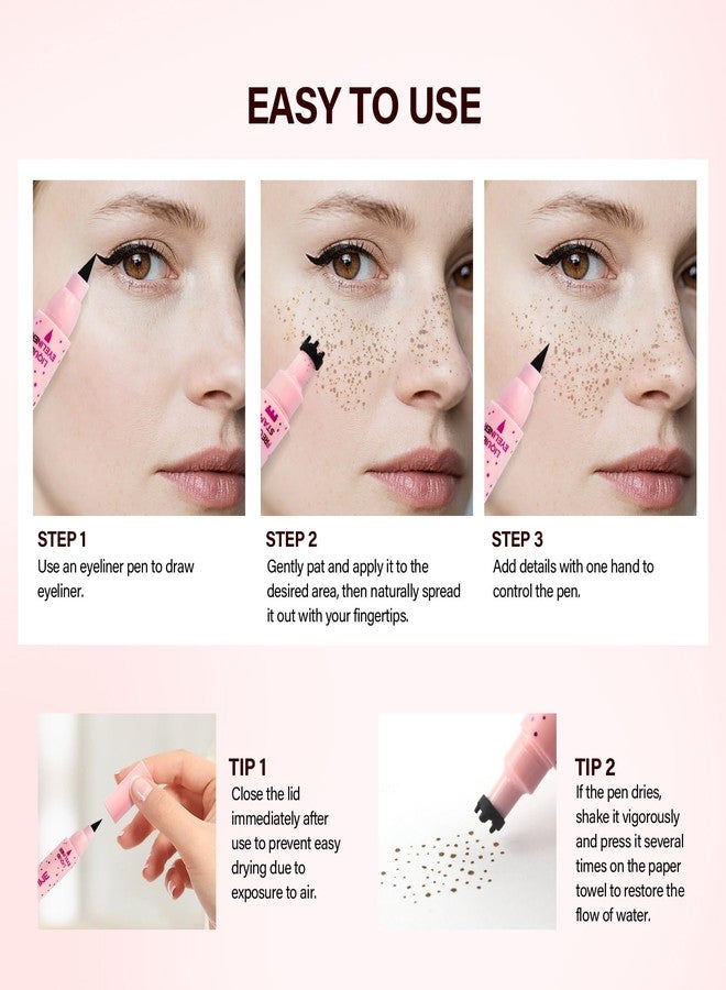 VOLLUCK 2 In 1 Dual Ended Freckle Stamp Pen & Eye Liners, Natural Faux Freckles Kit Liquid Eyeliner for Women, Long Lasting Face Freckles Pen Waterproof Makeup (Dark Brown) - Image 4