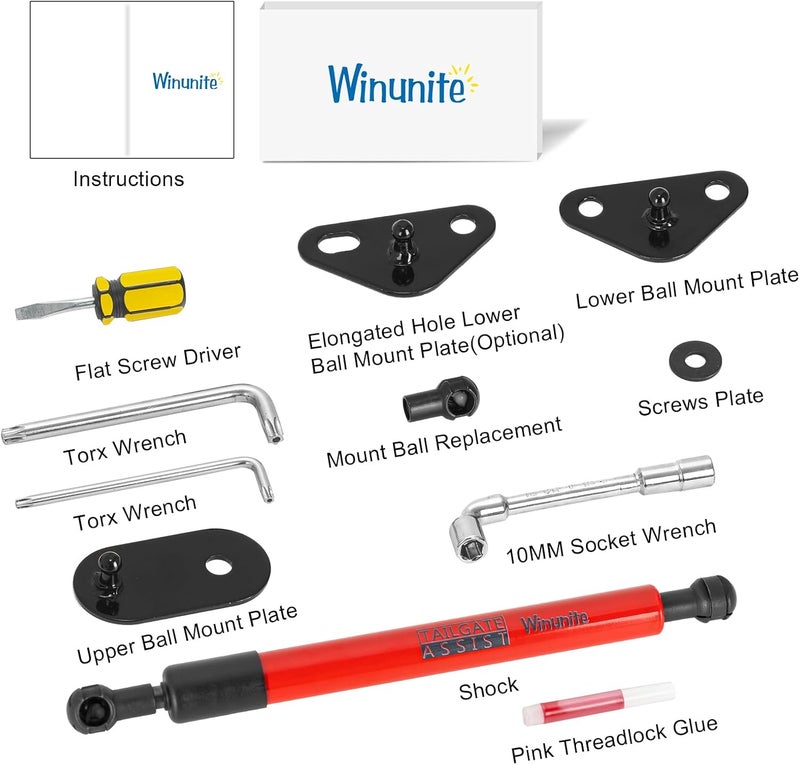 Winunite Compatible with 2015-2025 F150 Red Tailgate Assist – Stainless Steel Material, Quiet Controlled Descent, No More Slamming Down, No Drill Bolt-On Installation with All Tools Included - Image 4