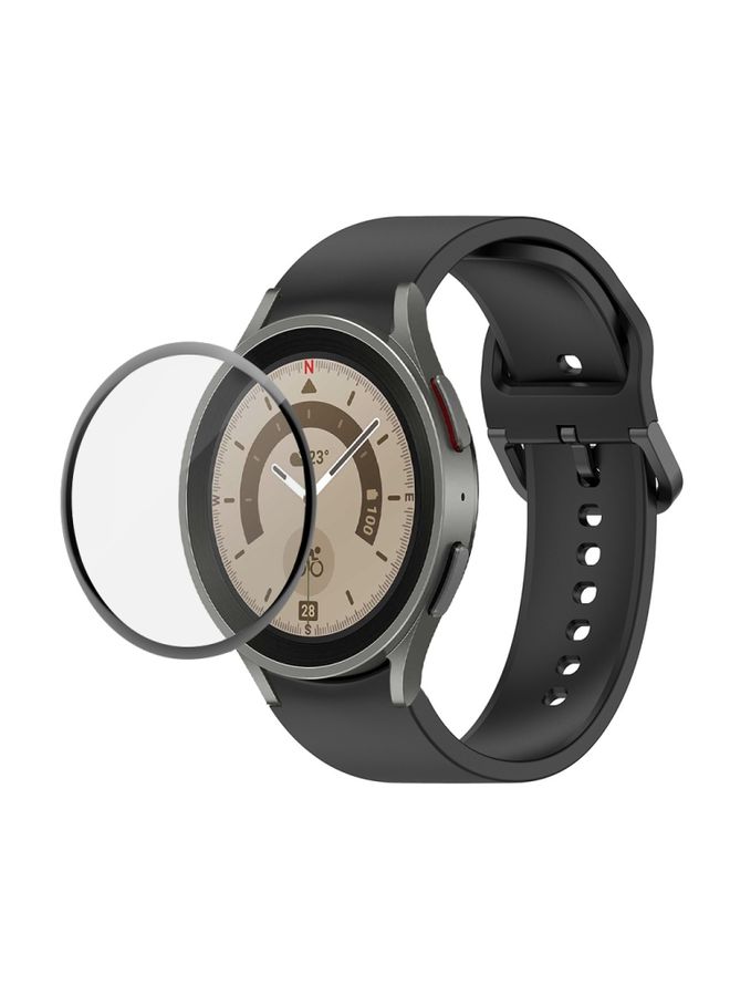 Replacement Strap For Samsung Galaxy Watch5 Pro 45mm JUNSUNMAY Silicone Adjustable Strap + Full Coverage PMMA Screen Protector Kit Black