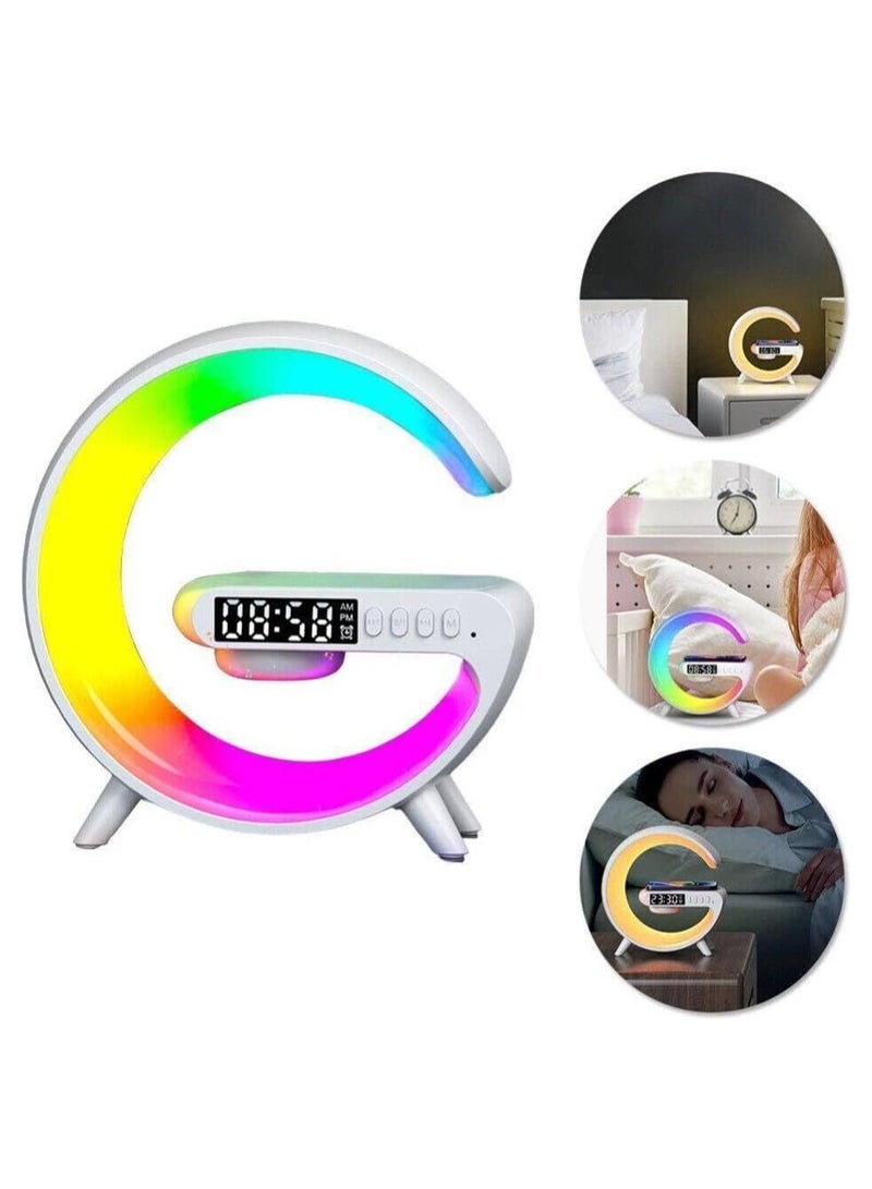 Wireless Charger Atmosphere Lamp, New Intelligent LED Table Bluetooth Speaker, Dimmable Night Light Touch Lamp Alarm Clock for Home Office Study Bedside Charging Lamp for Bedroom Home Decor (white) - Image 1