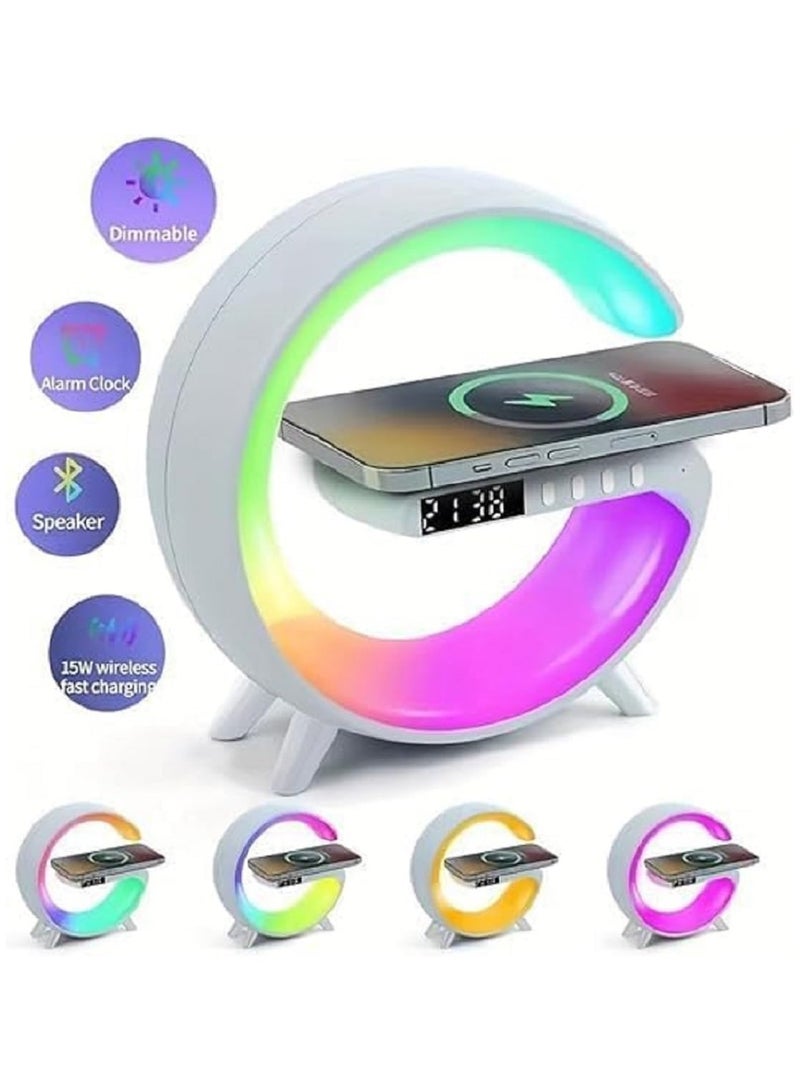 Wireless Charger Atmosphere Lamp, New Intelligent LED Table Bluetooth Speaker, Dimmable Night Light Touch Lamp Alarm Clock for Home Office Study Bedside Charging Lamp for Bedroom Home Decor (white) - Image 2