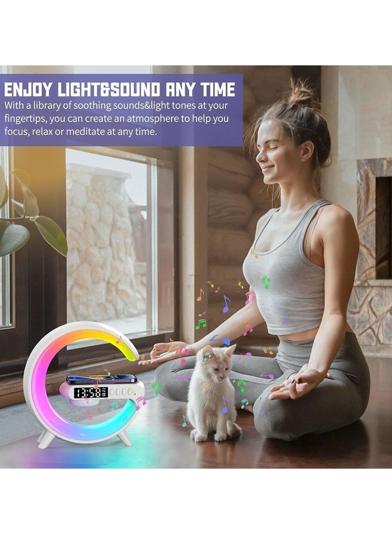 Wireless Charger Atmosphere Lamp, New Intelligent LED Table Bluetooth Speaker, Dimmable Night Light Touch Lamp Alarm Clock for Home Office Study Bedside Charging Lamp for Bedroom Home Decor (white) - Image 5
