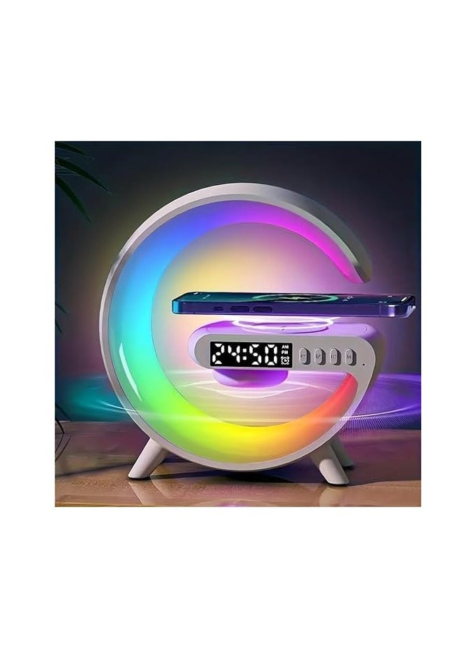 Wireless Charger Atmosphere Lamp, New Intelligent LED Table Bluetooth Speaker, Dimmable Night Light Touch Lamp Alarm Clock for Home Office Study Bedside Charging Lamp for Bedroom Home Decor (white) - Image 4