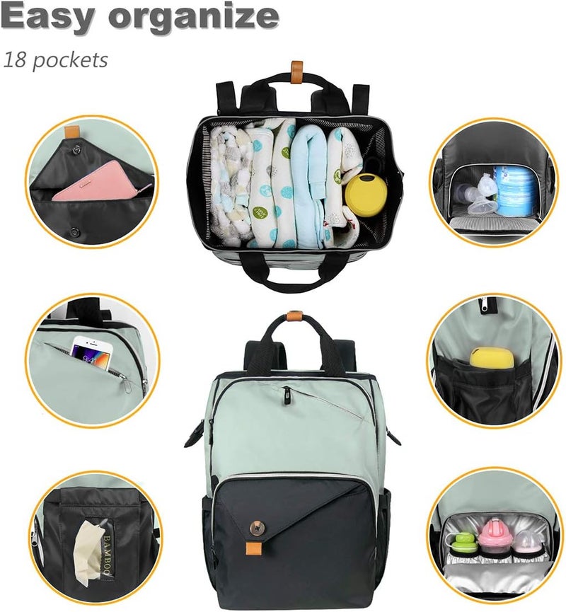 Hap Tim Diaper Bag Backpack,Large Capacity Travel Back Pack Maternity Baby Nappy Changing Bags, Double Compartments with Stroller Straps,Waterproof,Grey Black(US7340-GB) - Image 4