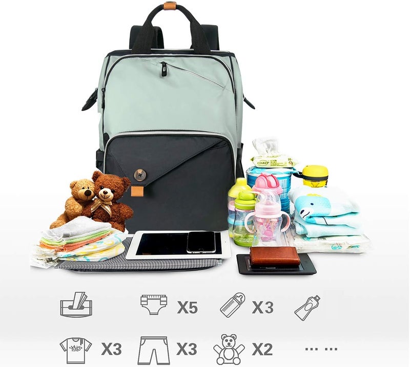 Hap Tim Diaper Bag Backpack,Large Capacity Travel Back Pack Maternity Baby Nappy Changing Bags, Double Compartments with Stroller Straps,Waterproof,Grey Black(US7340-GB) - Image 2
