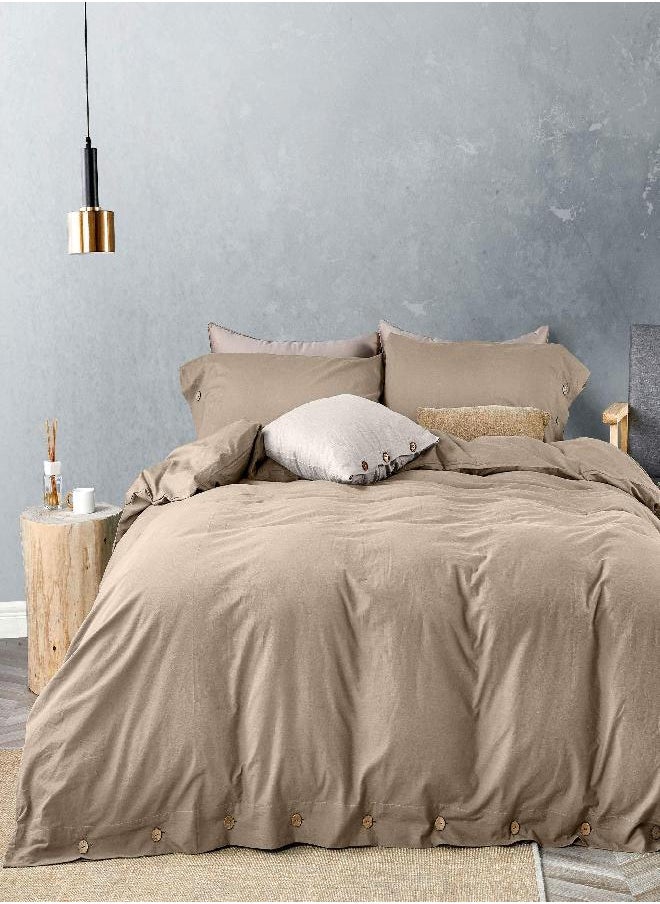 JELLYMONI JELLYMONI 100% Washed Cotton Duvet Cover Set Twin Size, Luxury Soft Bedding Set with Button Closure. Solid Color Pattern Duvet Cover(No Comforter) (Khaki, Twin, 2Pcs)  - Image 1