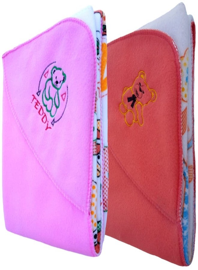 First Kick مجموعة بطانيات الأطفال حديثي الولادة من فيرست كيك، عبوة من بطانيتين بألوان قوس قزح، مصنوعة من البوليستر الصوفي المتين، مناسبة للأطفال الرضع من الجنسين، باللونين الوردي والبرتقالي. - Image 1