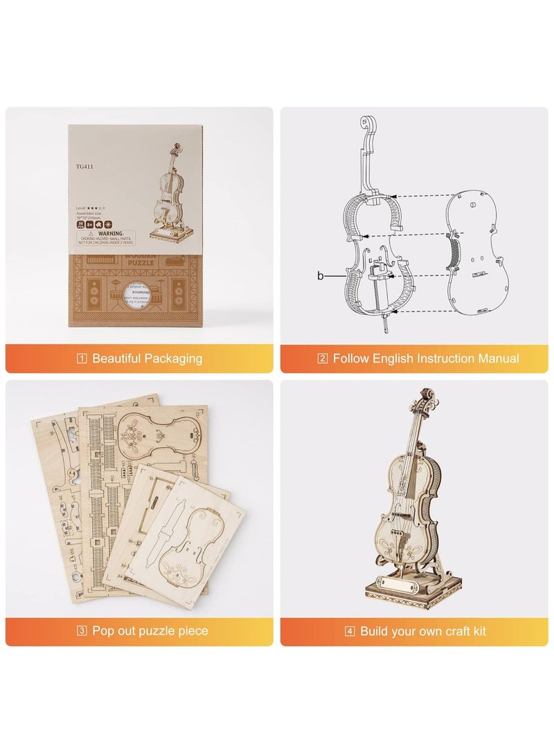 Rolife Cello TG411Premium 3D Puzzle Building Kits for Adults & Teens - Decorative Home Décor, Ramadan & Holiday Gift (Eid and Birthday) for Puzzle Enthusiasts, Stress Relief STEM Project - Image 3
