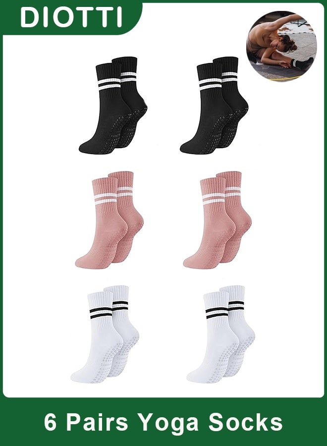 DIOTTI 6 Pairs Non-Slip Yoga Socks for Women, Anti-Skid Grip Socks for Pilates, Barre, Ballet, Dance, Fitness & Home Workout - Image 1