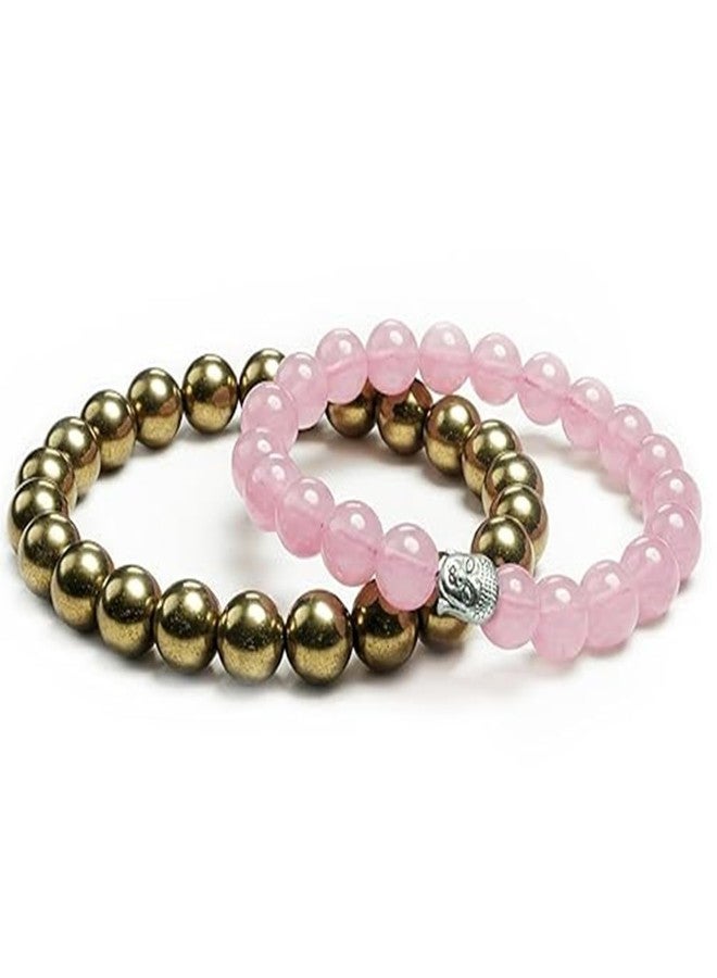 Senroar Money & Love Bracelet Combo | Rose Quartz & Pyrite Stone | Attract Love Fame & Luck | Certificate Of Authenticity | Astrology Healing Stone Bracelet For Man and Women - Image 1