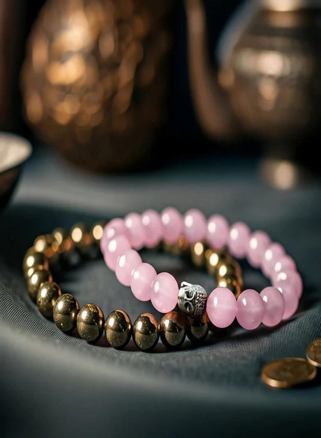 Senroar Money & Love Bracelet Combo | Rose Quartz & Pyrite Stone | Attract Love Fame & Luck | Certificate Of Authenticity | Astrology Healing Stone Bracelet For Man and Women - Image 3