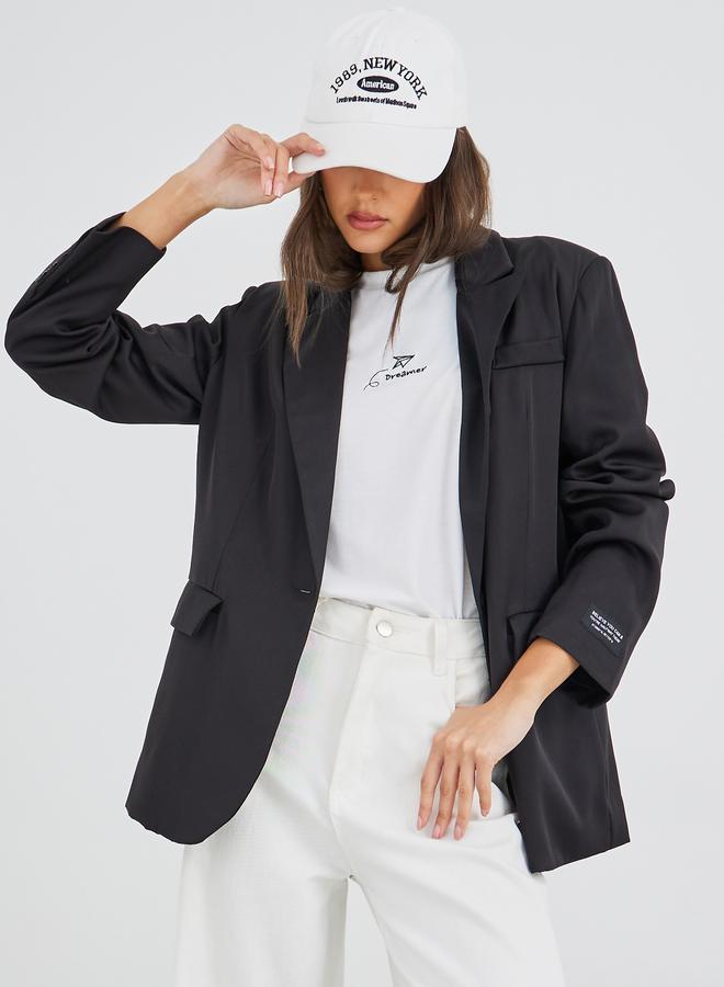 Styli Women Black Regular Fir Regular Length Blazer with Badge Detail - Image 1