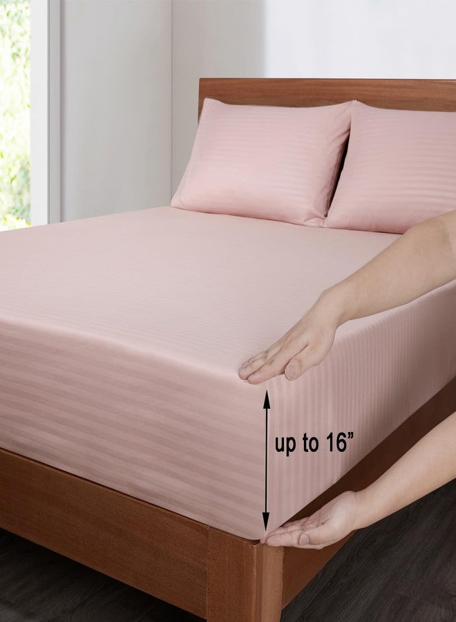 Mejoroom Striped Full Size Sheets - Extra Soft Full Size Bed Sheets - 16inches deep Pocket Full Sheet Set, Breathable, Wrinkle, Fade and Stain Resistant - 4 Piece (02-Dusty Pink) - Image 3