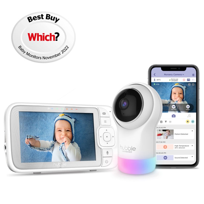 HUBBLE CONNECTED Nursery Pal Glow+ Smart Baby Monitor with 5" Parent Unit and Wi-Fi Viewing via Free App â€“ 7-Color Night Light, Sleep Trainer, Remote Pan Tilt Zoom, 2-Way Talk, Infrared Night Vision - Image 2