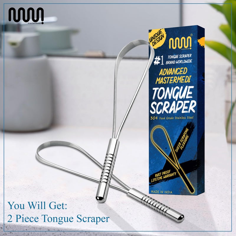 MasterMedi Tongue Scraper for Adults, 100% Stainless Steel Tongue Scrubber for Bad Breath, Easy to Use, Tongue Cleaner for Oral Care & Hygiene (SS Uni|Pack of 2) - Image 4