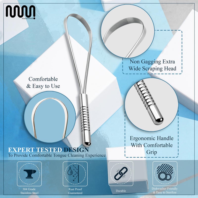 MasterMedi Tongue Scraper for Adults, 100% Stainless Steel Tongue Scrubber for Bad Breath, Easy to Use, Tongue Cleaner for Oral Care & Hygiene (SS Uni|Pack of 2) - Image 3