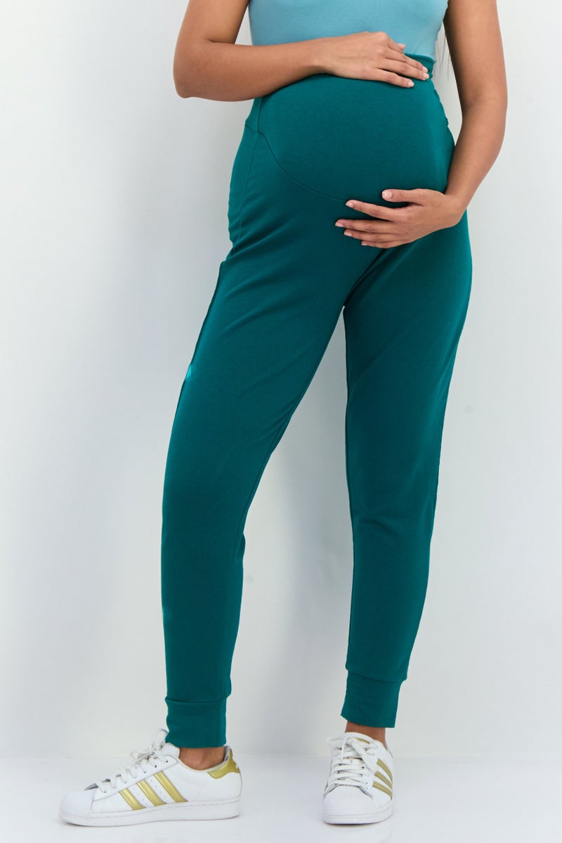 Lefties Maternity Regular Fit Solid Sweatpants, Green - Image 1