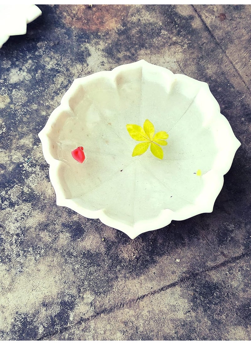 R&M - R&M RM Flower Bowl Marble Urli | Showpiece Decor Fruit Bowl, Birdbath, Kitchen, Pooja Room, Desk, Dinner Table | Gift for Anniversary, Birthday, Festival & Ceremony Marble Candle Holder Bowl | White - Image 1