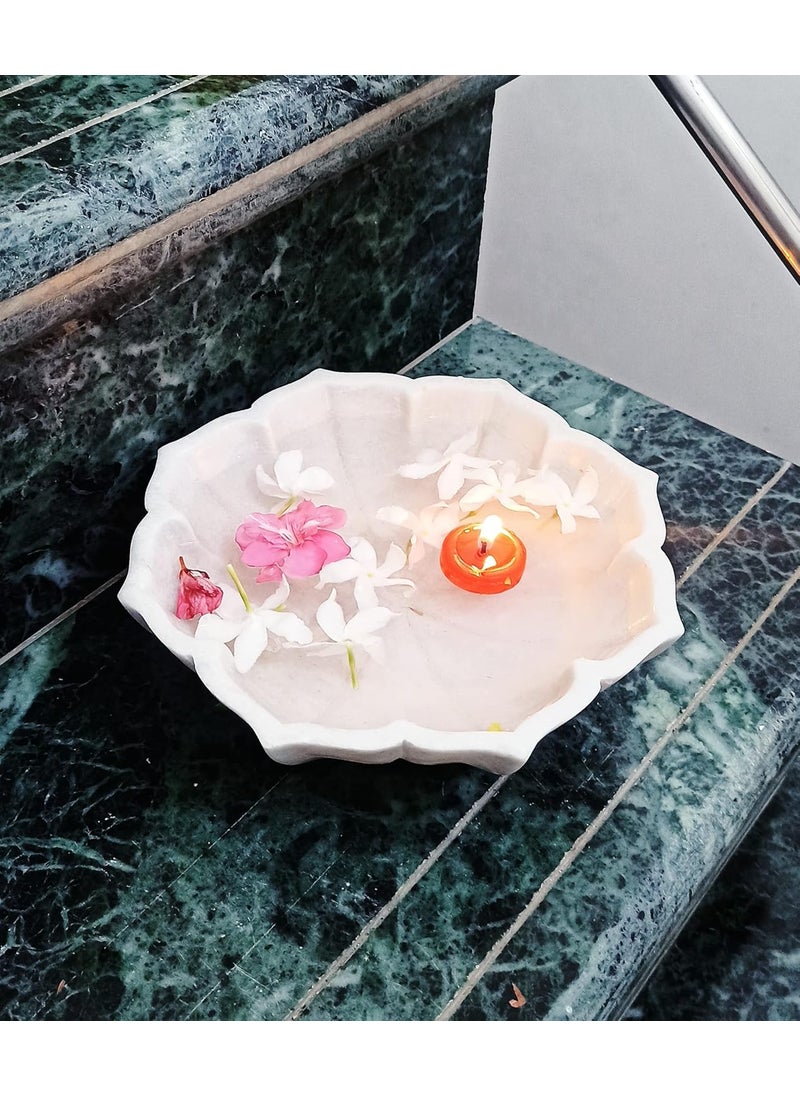 R&M - R&M RM Flower Bowl Marble Urli | Showpiece Decor Fruit Bowl, Birdbath, Kitchen, Pooja Room, Desk, Dinner Table | Gift for Anniversary, Birthday, Festival & Ceremony Marble Candle Holder Bowl | White - Image 1