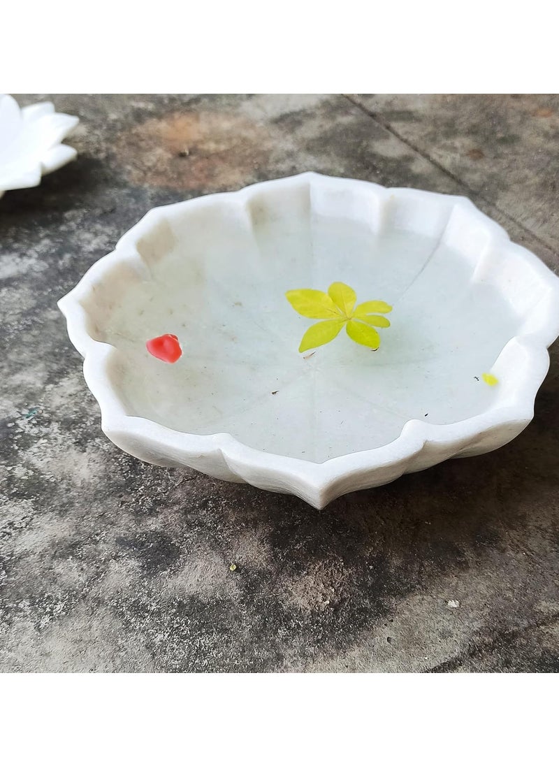 R&M - R&M RM Flower Bowl Marble Urli | Showpiece Decor Fruit Bowl, Birdbath, Kitchen, Pooja Room, Desk, Dinner Table | Gift for Anniversary, Birthday, Festival & Ceremony Marble Candle Holder Bowl | White - Image 1