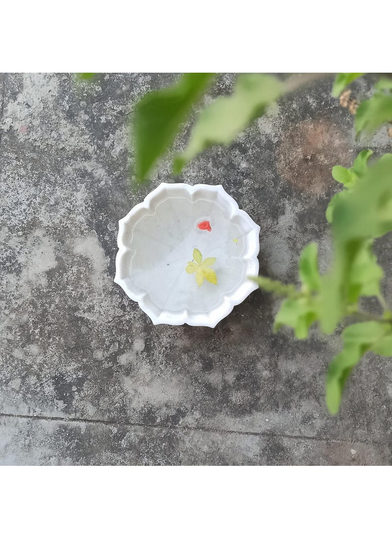 R&M - R&M RM Flower Bowl Marble Urli | Showpiece Decor Fruit Bowl, Birdbath, Kitchen, Pooja Room, Desk, Dinner Table | Gift for Anniversary, Birthday, Festival & Ceremony Marble Candle Holder Bowl | White - Image 1