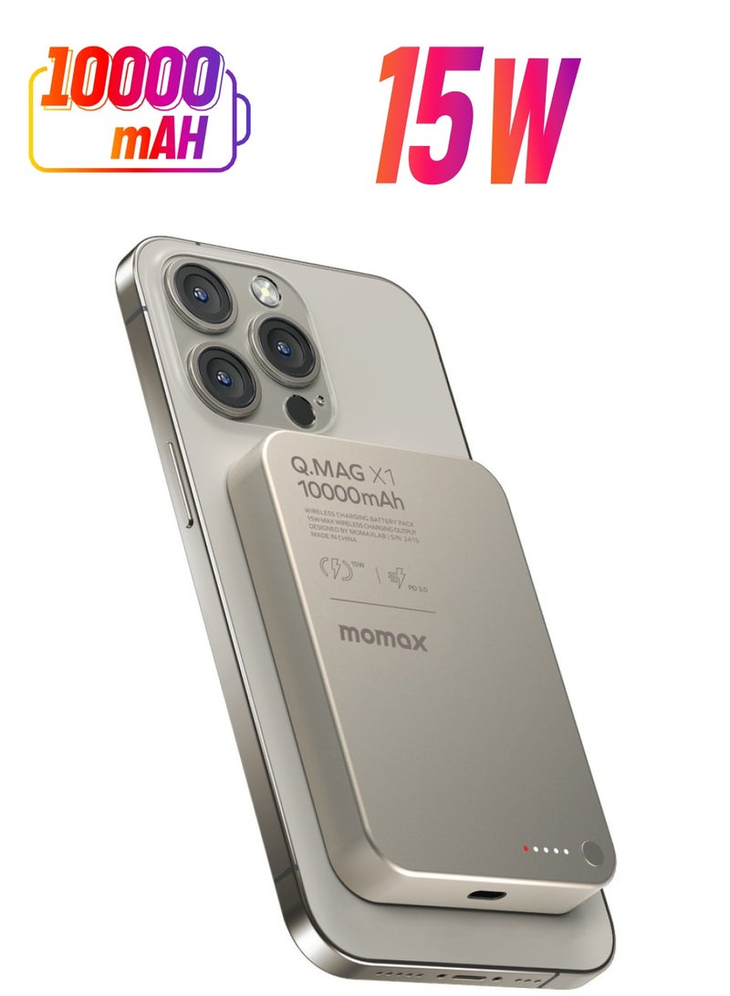 Momax Q.Mag X1 بطارية لاسلكية مغناطيسية 10000 مللي أمبير في الساعة USB-C حتى 20 وات مخرج PD - رمادي تيتانيوم - Image 1