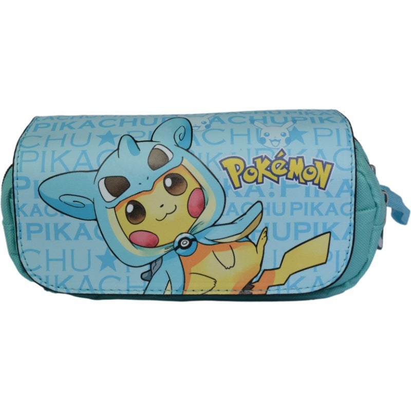 Cartoon Pikachu Triple Layer Pencil Case for Kids Blue Blue Cap Pikachu