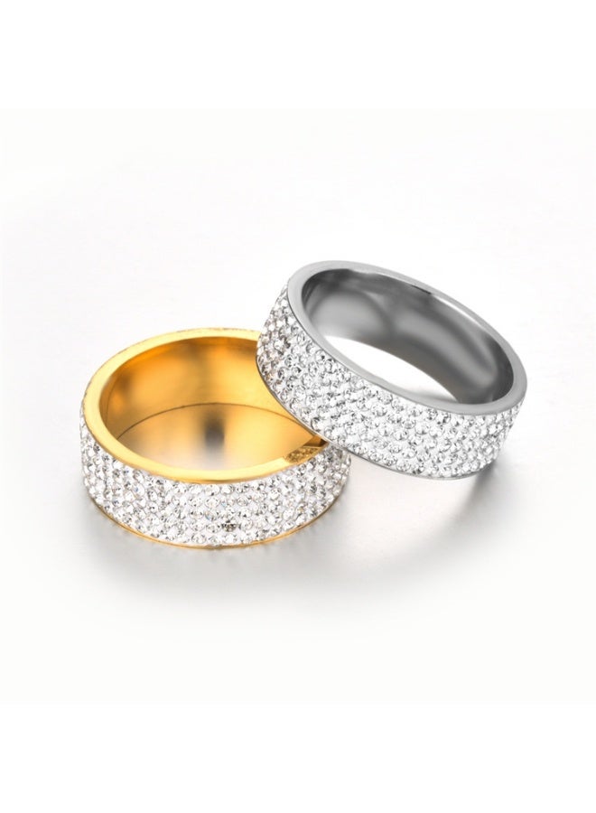 8MM Titanium Steel Five-Row Diamond Ring – Fashion Ring with AAA Clear Diamonds, Handcrafted, Hypoallergenic, Scratch-Resistant, Wedding & Daily Jewelry  - Image 2