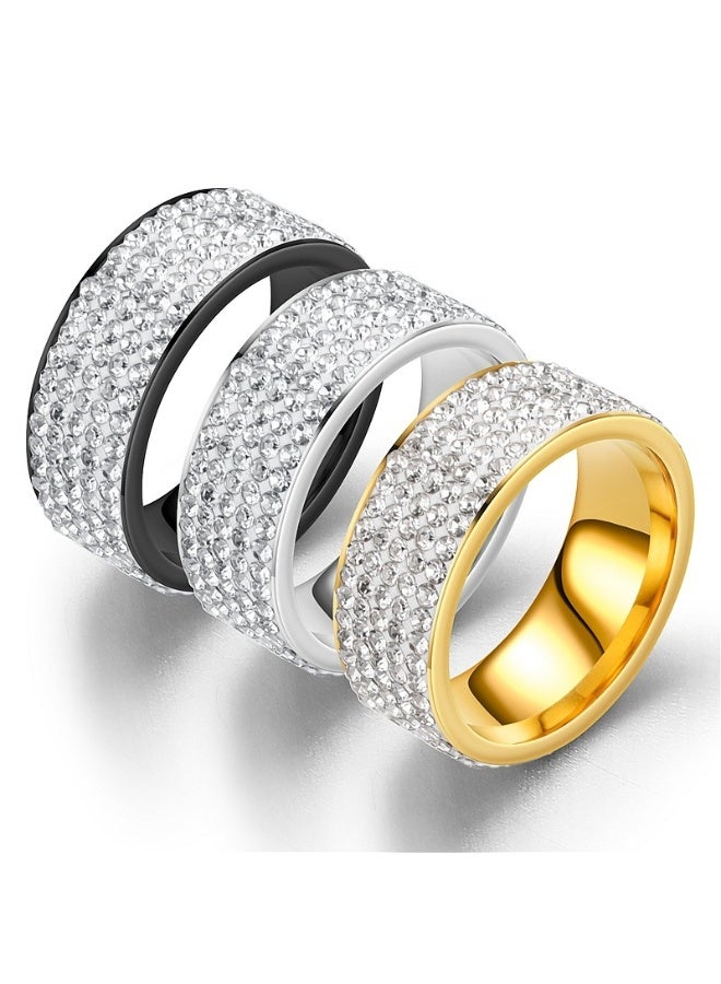 8MM Titanium Steel Five-Row Diamond Ring – Fashion Ring with AAA Clear Diamonds, Handcrafted, Hypoallergenic, Scratch-Resistant, Wedding & Daily Jewelry  - Image 1