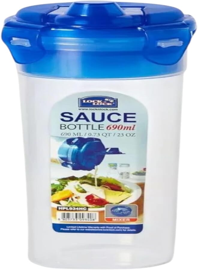 LocknLock HPL934HC Round Tall Food Container 690ML With Mixer & Sauce Bottle Lid
