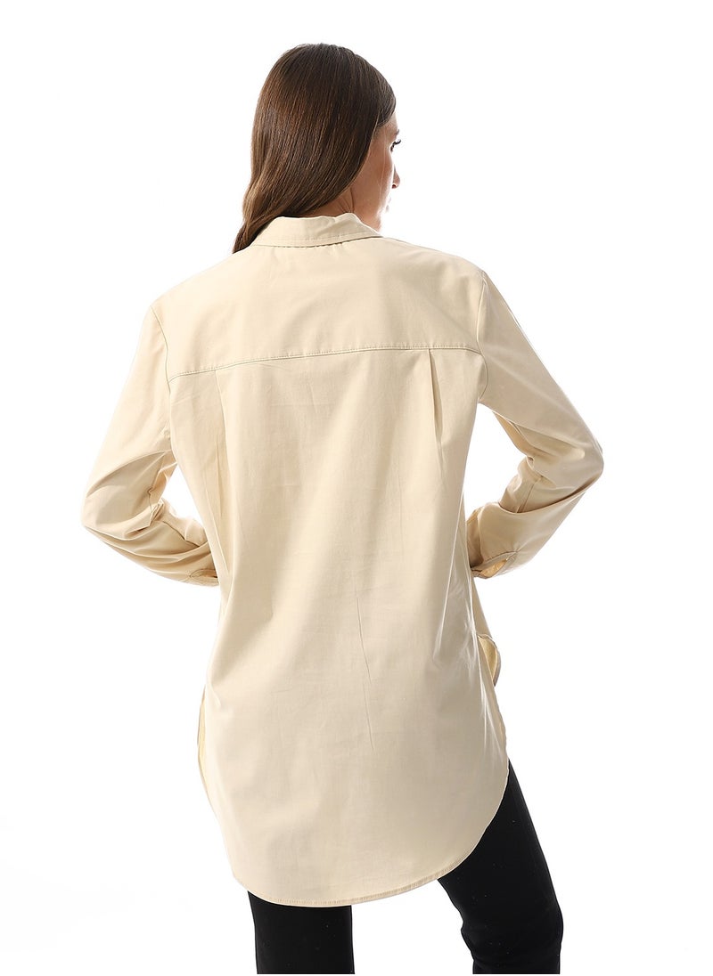 Andora - Hidden Button Placket Plain Shirt _ Beige - Image 1