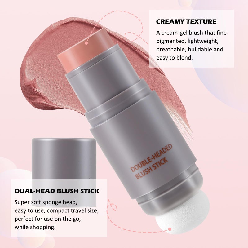 Boobeen Double-Head Cream Blush Stick - Lightweight Long-Lasting Color Natural Makeup Stick for Cheek, Lip and Eye - Dewy Finish for All Skin Tones - Image 2