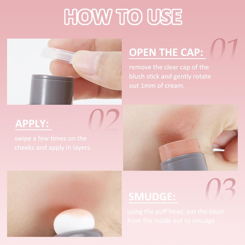 Boobeen Double-Head Cream Blush Stick - Lightweight Long-Lasting Color Natural Makeup Stick for Cheek, Lip and Eye - Dewy Finish for All Skin Tones - Image 5