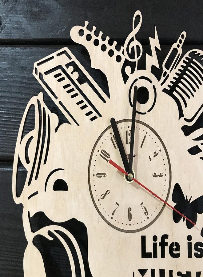 NABSTER Life is Music Wall Clock Unique Wood Home Decor Berdroom Living Room Music Gifts Fans Decorative Christmas Anniversary Birthday Music Clock - 12 Inch / 30 Cm - Image 3