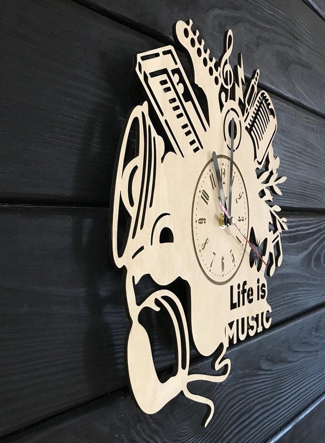NABSTER Life is Music Wall Clock Unique Wood Home Decor Berdroom Living Room Music Gifts Fans Decorative Christmas Anniversary Birthday Music Clock - 12 Inch / 30 Cm - Image 2