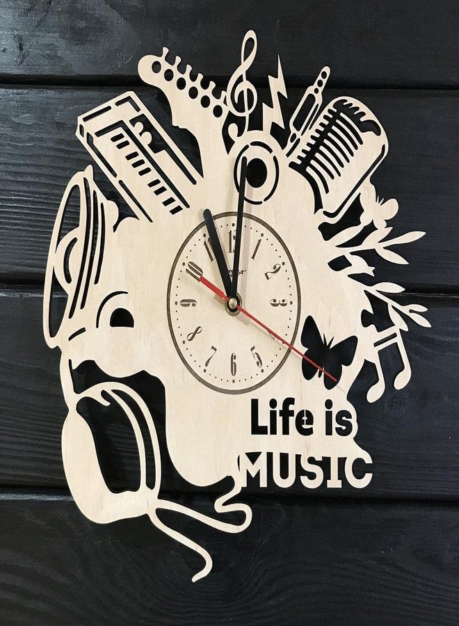 NABSTER Life is Music Wall Clock Unique Wood Home Decor Berdroom Living Room Music Gifts Fans Decorative Christmas Anniversary Birthday Music Clock - 12 Inch / 30 Cm - Image 1