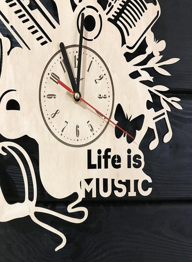 NABSTER Life is Music Wall Clock Unique Wood Home Decor Berdroom Living Room Music Gifts Fans Decorative Christmas Anniversary Birthday Music Clock - 12 Inch / 30 Cm - Image 4