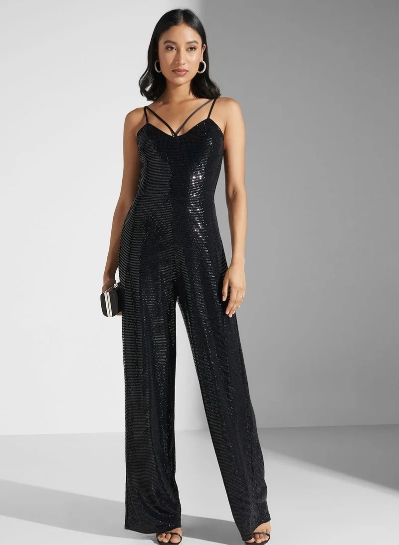 GUESS Strap Detail Knitted Jumpsuit