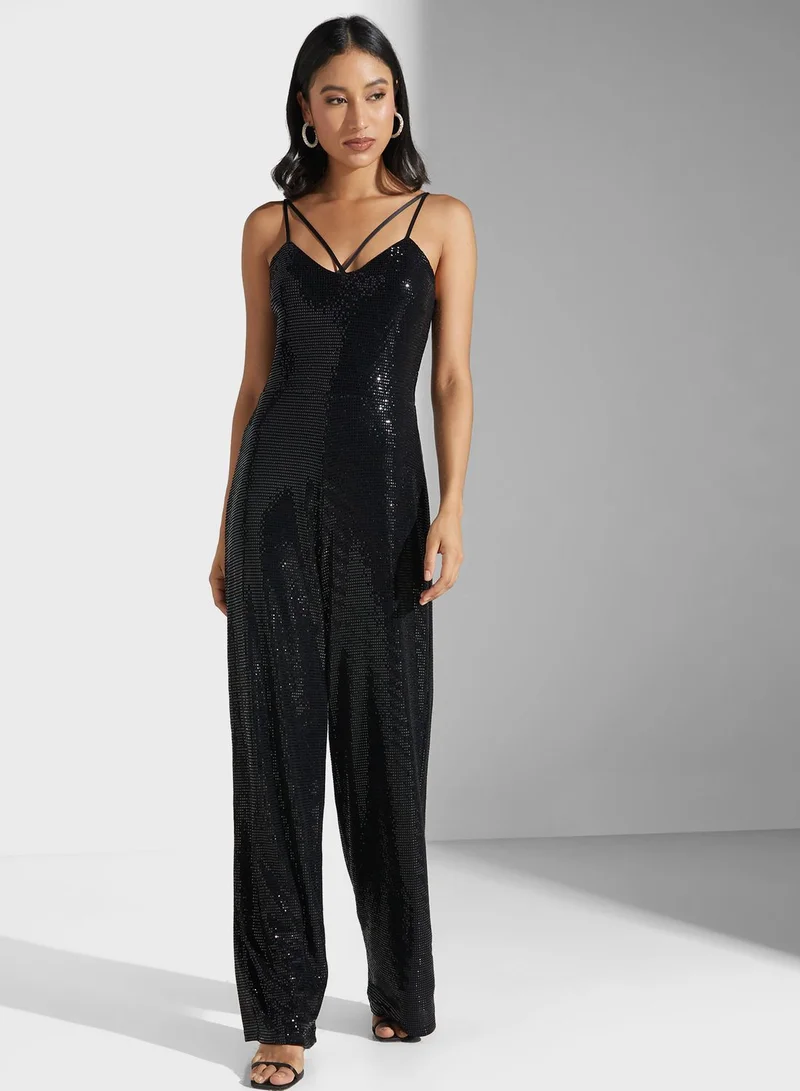 GUESS Strap Detail Knitted Jumpsuit
