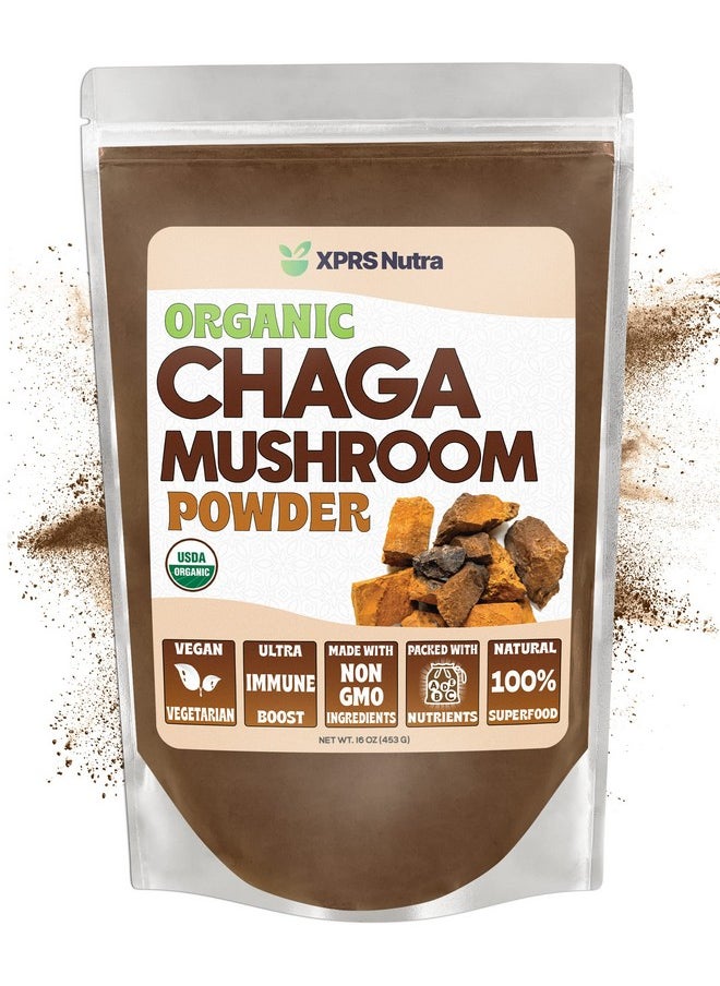 XPRS Nutra - Organic Chaga Mushroom Powder Premium Usda Organic Chaga Mushrooms Powder Chaga Powder Supports Immune Health Vegan Friendly Superfood For Chaga Tea And Beverages (16 Oz) - Image 1