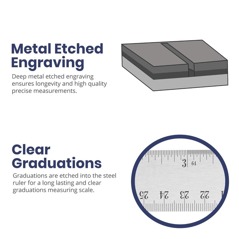 Pacific Arc Stainless Steel 12 Inch Metal Ruler Non-Slip Rubber Back, with Inch and Metric Graduations - Image 4