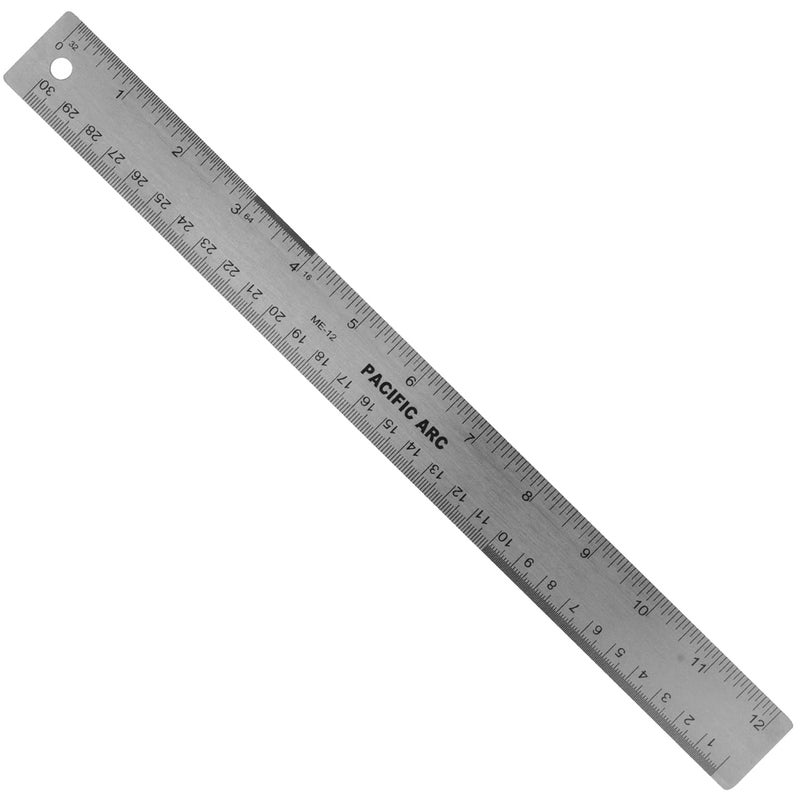 Pacific Arc Stainless Steel 12 Inch Metal Ruler Non-Slip Rubber Back, with Inch and Metric Graduations - Image 1