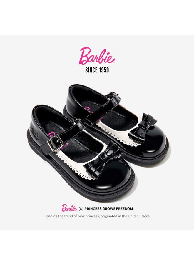 Barbie Girls' Spring And Autumn Black Leather Shoes Student Classic All-match Stage Bright Leather Shoes Da6716 Black Size 27 - Image 4