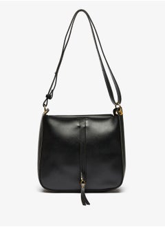Shoexpress Solid Tote Bag with Detachable Strap and Zip Closure Black