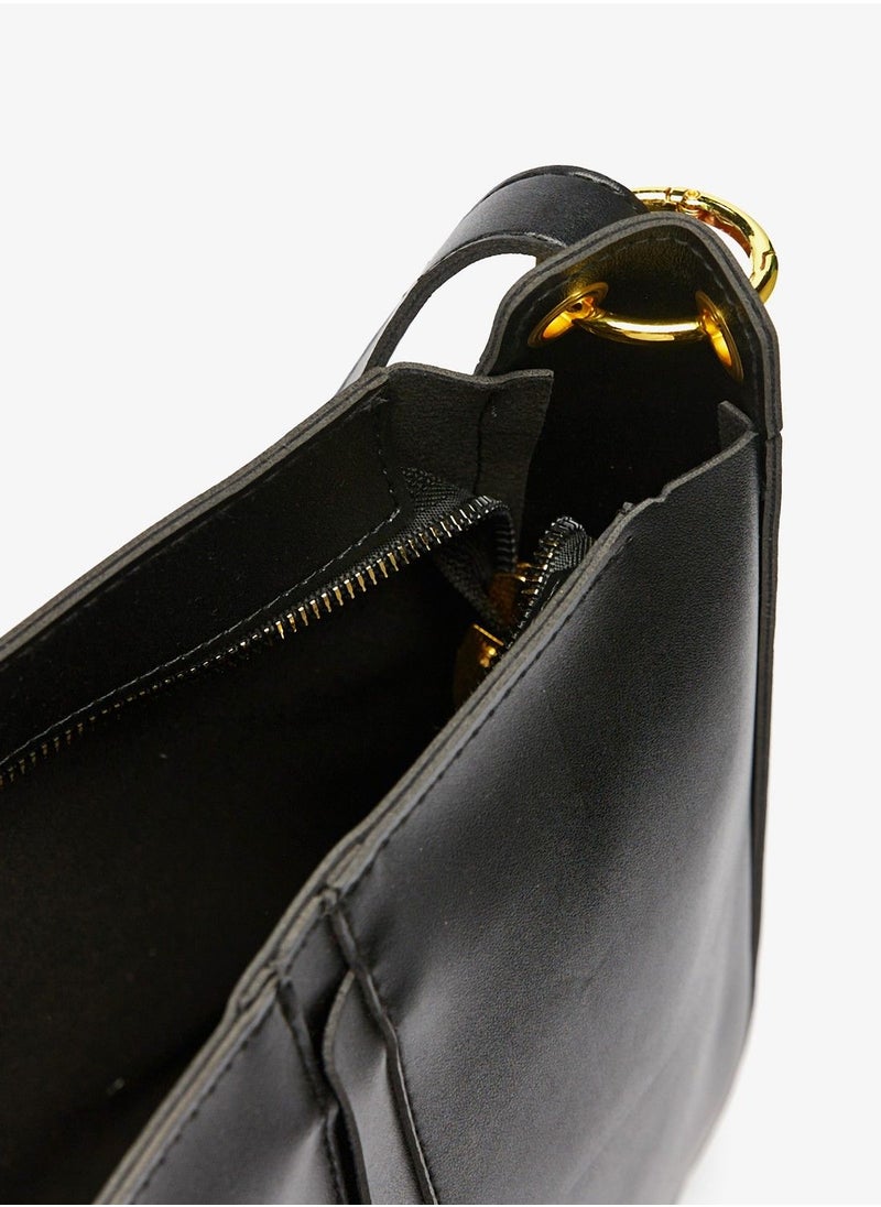 shoexpress - Shoexpress Solid Tote Bag with Detachable Strap and Zip Closure Black - Image 1