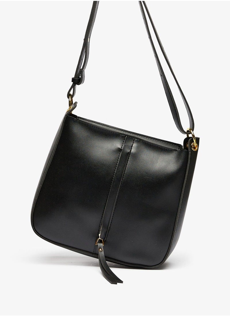 shoexpress - Shoexpress Solid Tote Bag with Detachable Strap and Zip Closure Black - Image 1