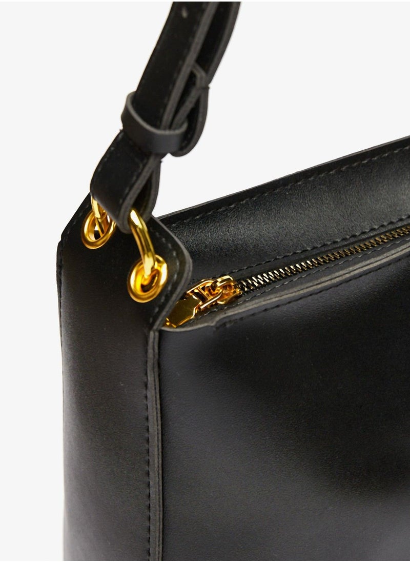 shoexpress - Shoexpress Solid Tote Bag with Detachable Strap and Zip Closure Black - Image 1