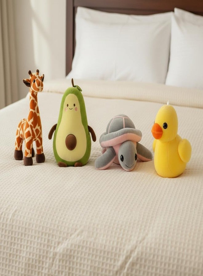Future Shop Cute Plush Stuffed Toy Set, Giraffe, Avocado, Grey Turtle and Duck, Soft Plush, 4 Pieces, Kids Gift