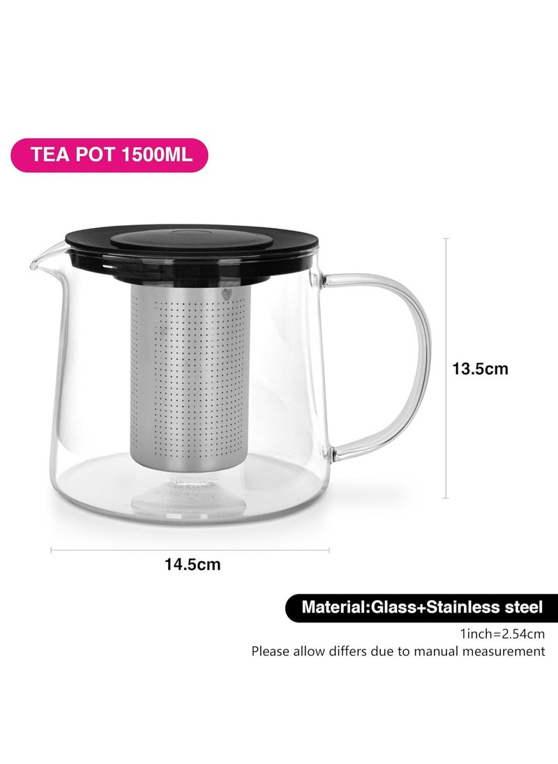 Fissman Glass Tea Pot with Stainless Steel Filter 1500mL, Borosilicate Glass Tea Pot Infuser, Great For Loose Leaf Tea, Blooming Tea, Tea Bags & Fruit Infused Water  - Image 2