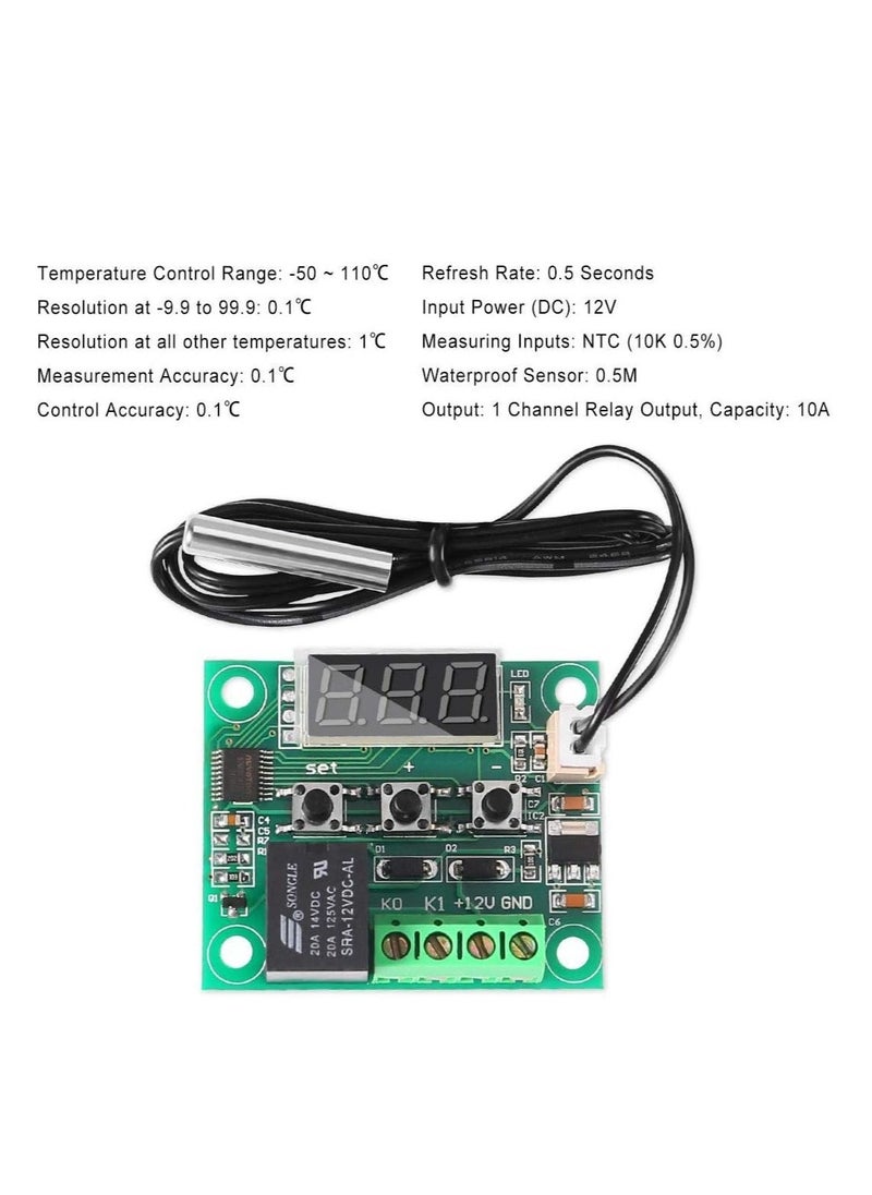 Excefore 6 PCS Temperature Controller Module, XH-W1209 LCD Display Digital Thermostat Module, with Waterproof NTC Probe, 50~110℃ DC 12V Electronic Temp Control Module Switch  - Image 2